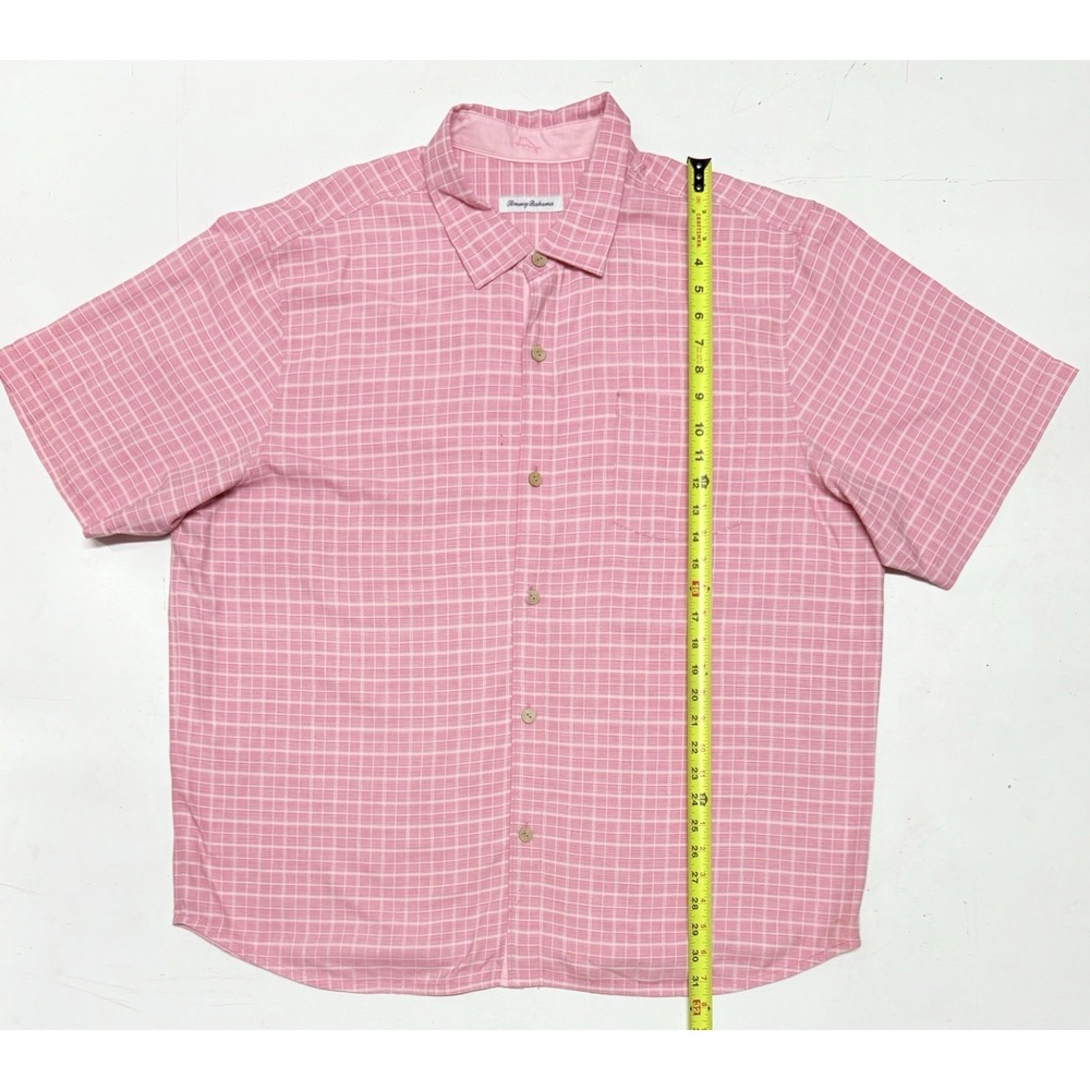 Tommy Bahama Pink Plaid Button Up Shirt Men's 2XL Silk Short Sleeve